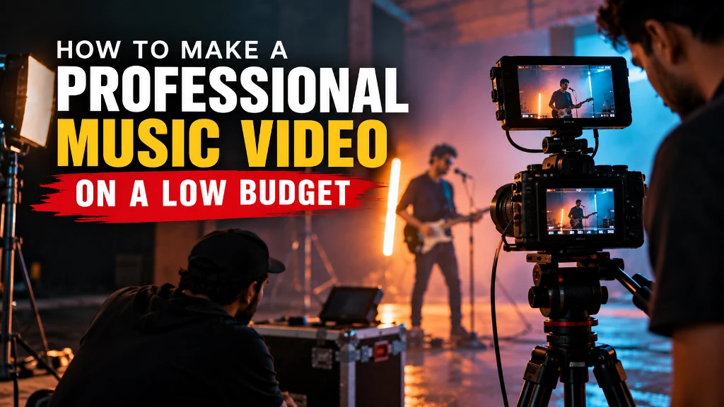 Professional music video production setup with camera and lighting equipment